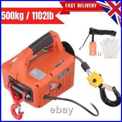 1500W Handheld 1100lbs Electric Winch Tracking Block Towing Hoist Car Trailer