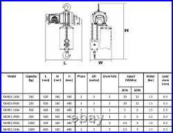 Duke 500kg Single Phase 110v Industrial Electric Lifting Chain Hoist 3-30mtr